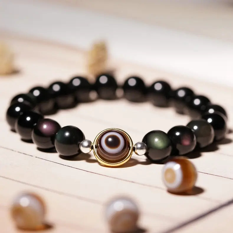 Obsidian Dzi Fortune Bracelet